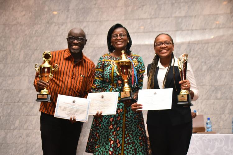 From left: Prof. Walter Jaoko, Dr. Loice Ombajo, and Dr. Marianne Mureithi during the staff awards ceremony.